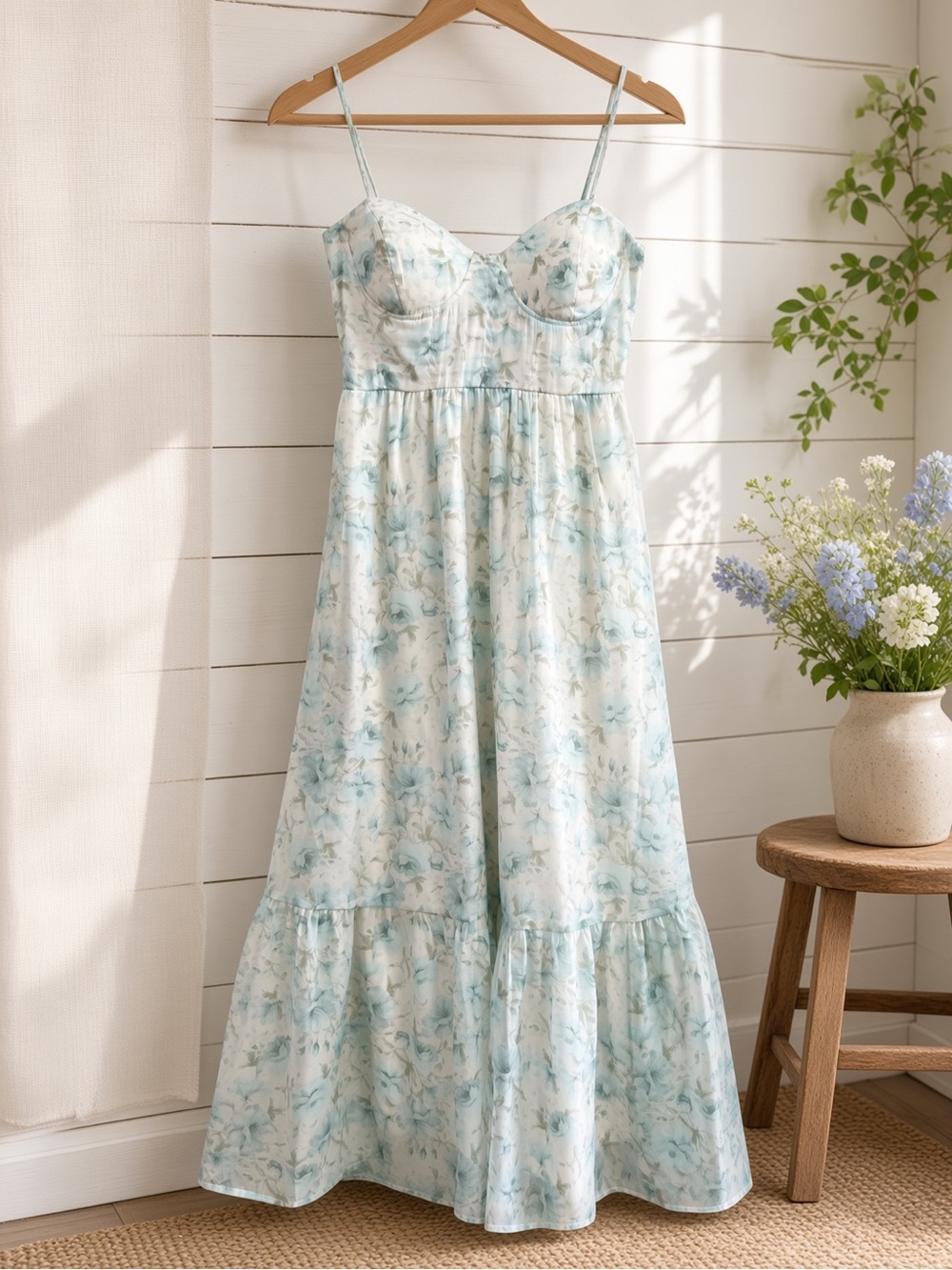 Floral Spaghetti Strap Corset Midi Dress Large
